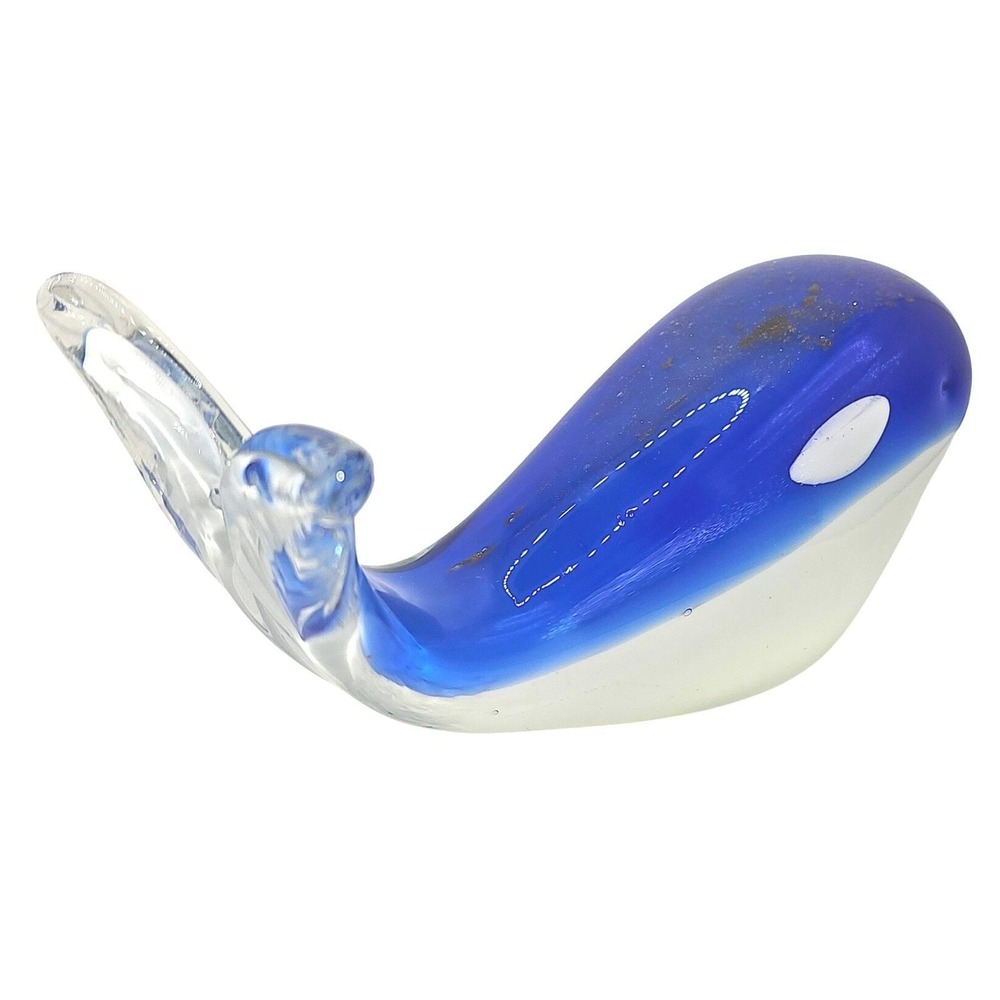 Large Blue Art Glass Whale Figurine Coastal Beach House Ocean Decor 9" Length - Picture 6 of 10